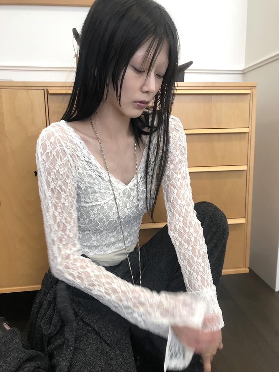 see-through lace T(3color)