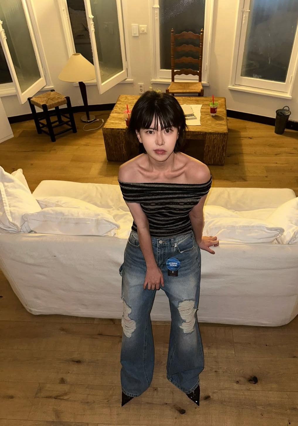 See through striped shoulder(2color)