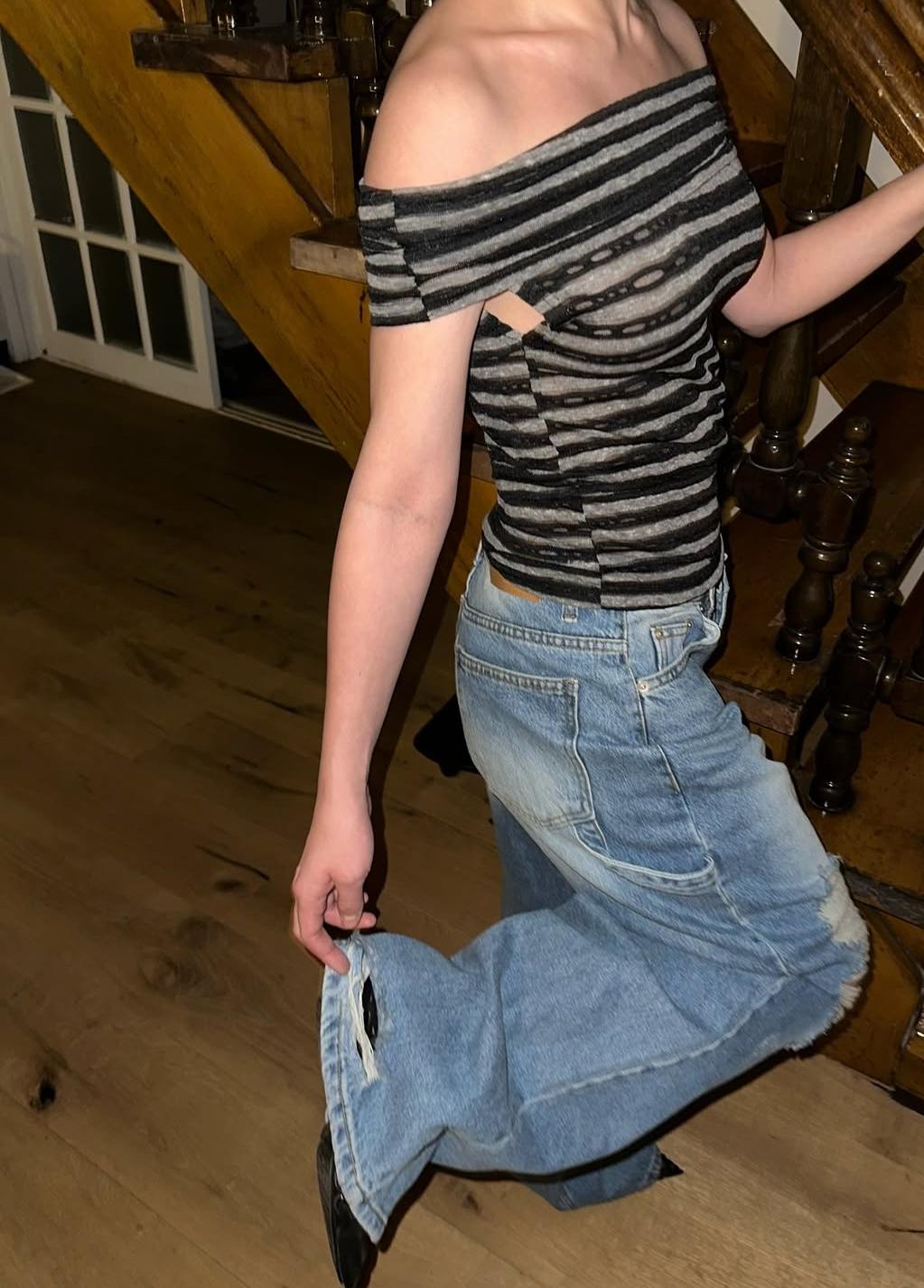 See through striped shoulder(2color)