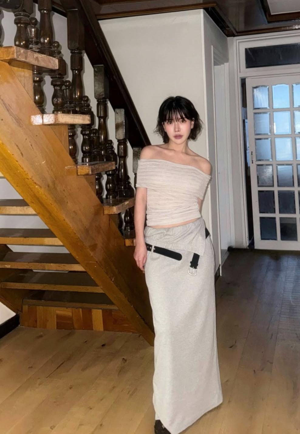 See through striped shoulder(2color)