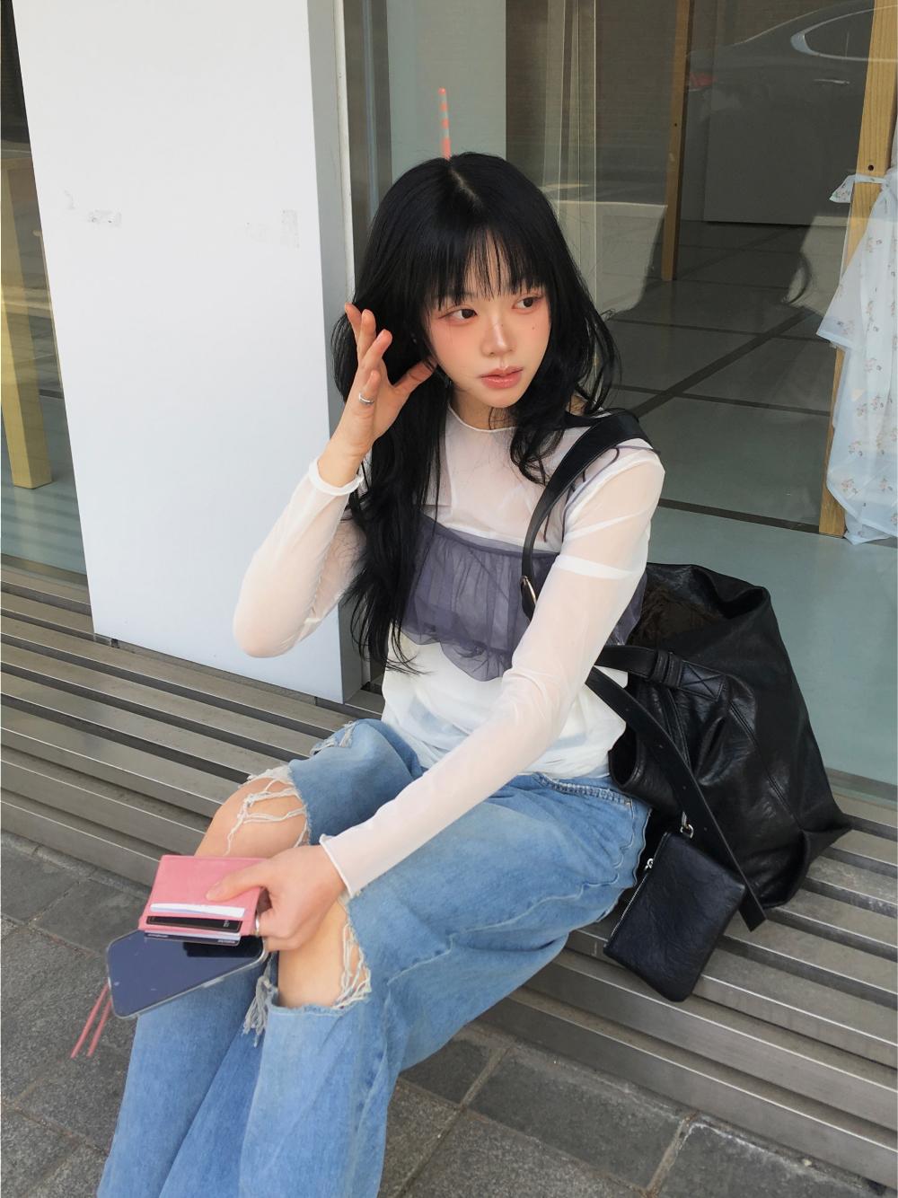 Puff lace top(2color)