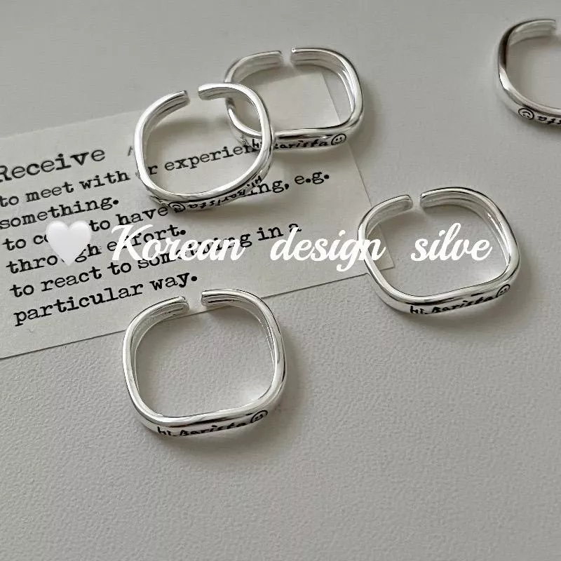 925純銀簡約風英文笑臉方形戒指