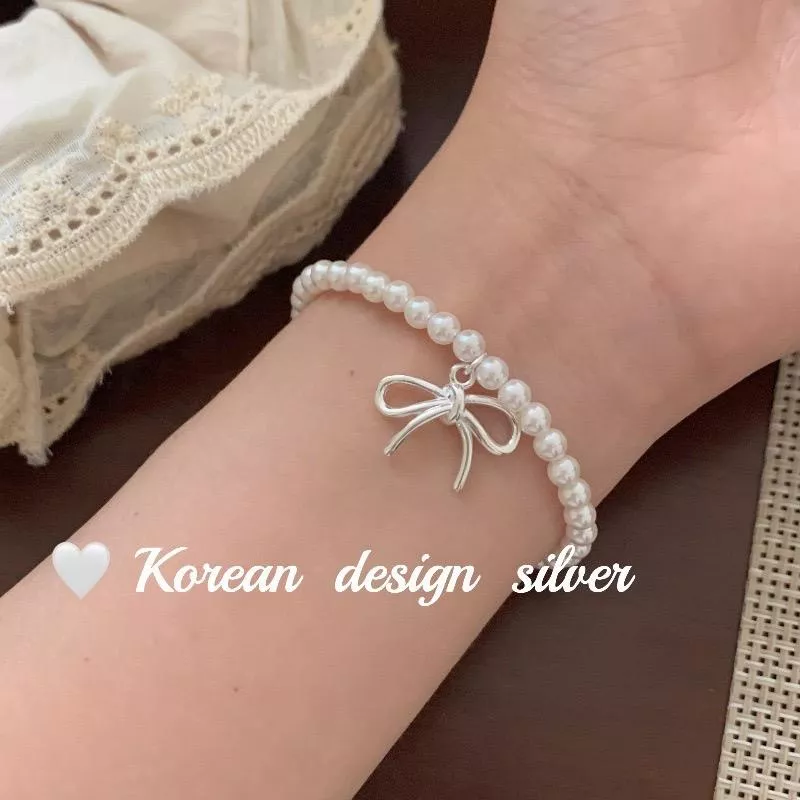 氣質百搭925純銀珍珠蝴蝶結手鍊