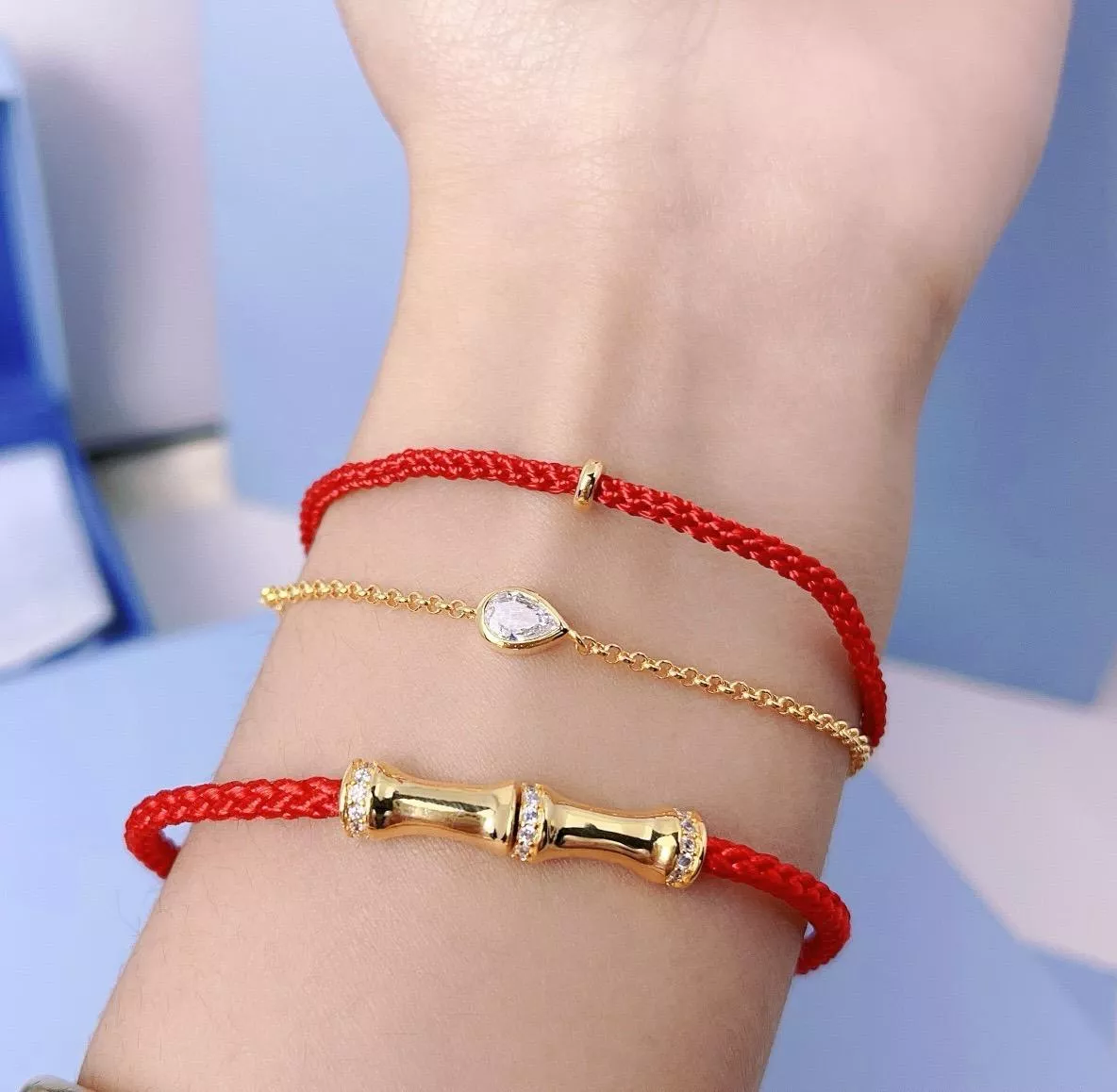 水滴紅繩雙層手鍊