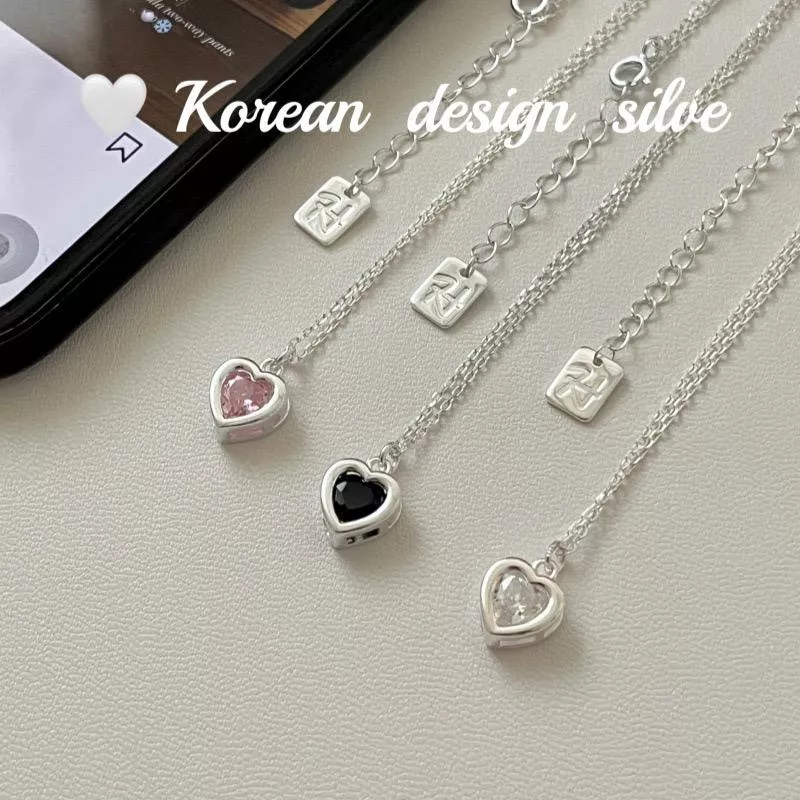 韓國設計-精緻愛心鋯石鎖骨鍊
