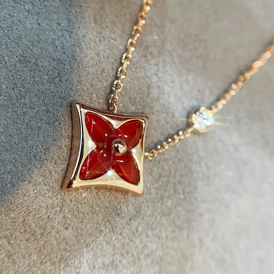 經典老花-花卉鑲鑽玫瑰金項鍊