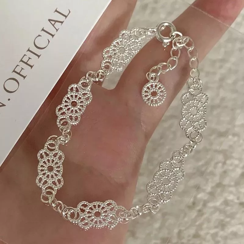 優雅蕾絲雕花純銀手鍊