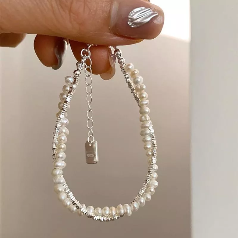 韓版珍珠碎銀串珠純銀手鍊