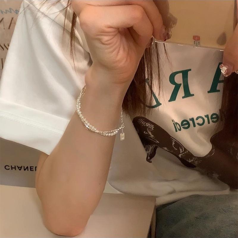 韓版珍珠碎銀串珠純銀手鍊