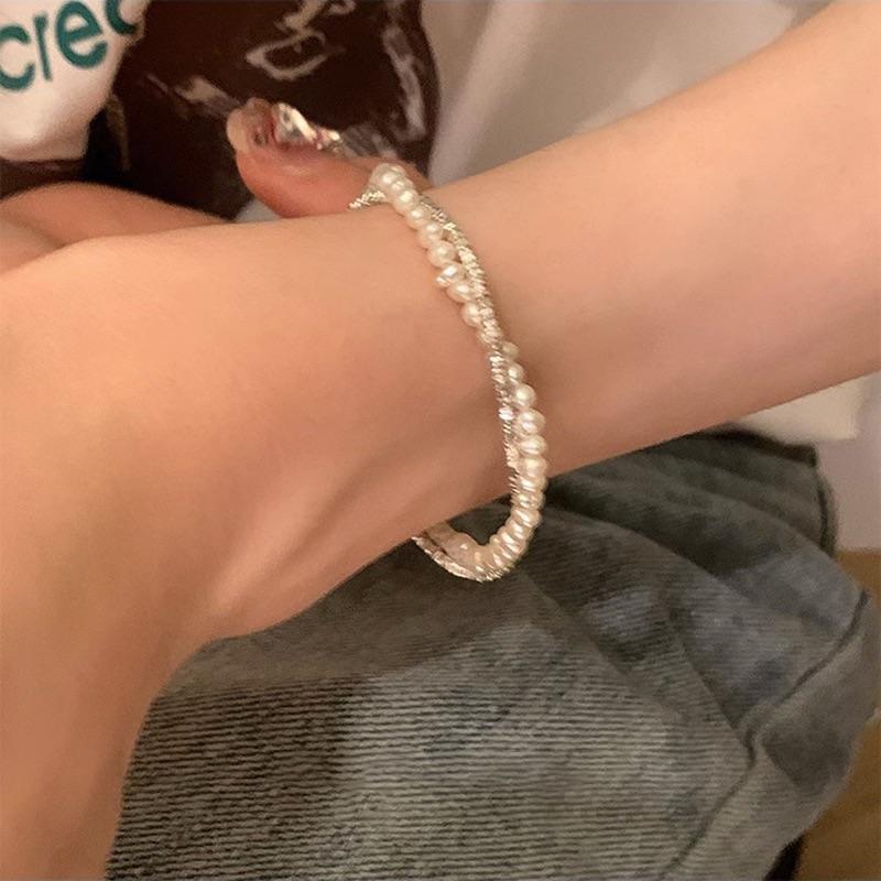 韓版珍珠碎銀串珠純銀手鍊