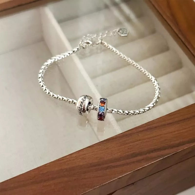 S925純銀復古字母彩鑽手鍊
