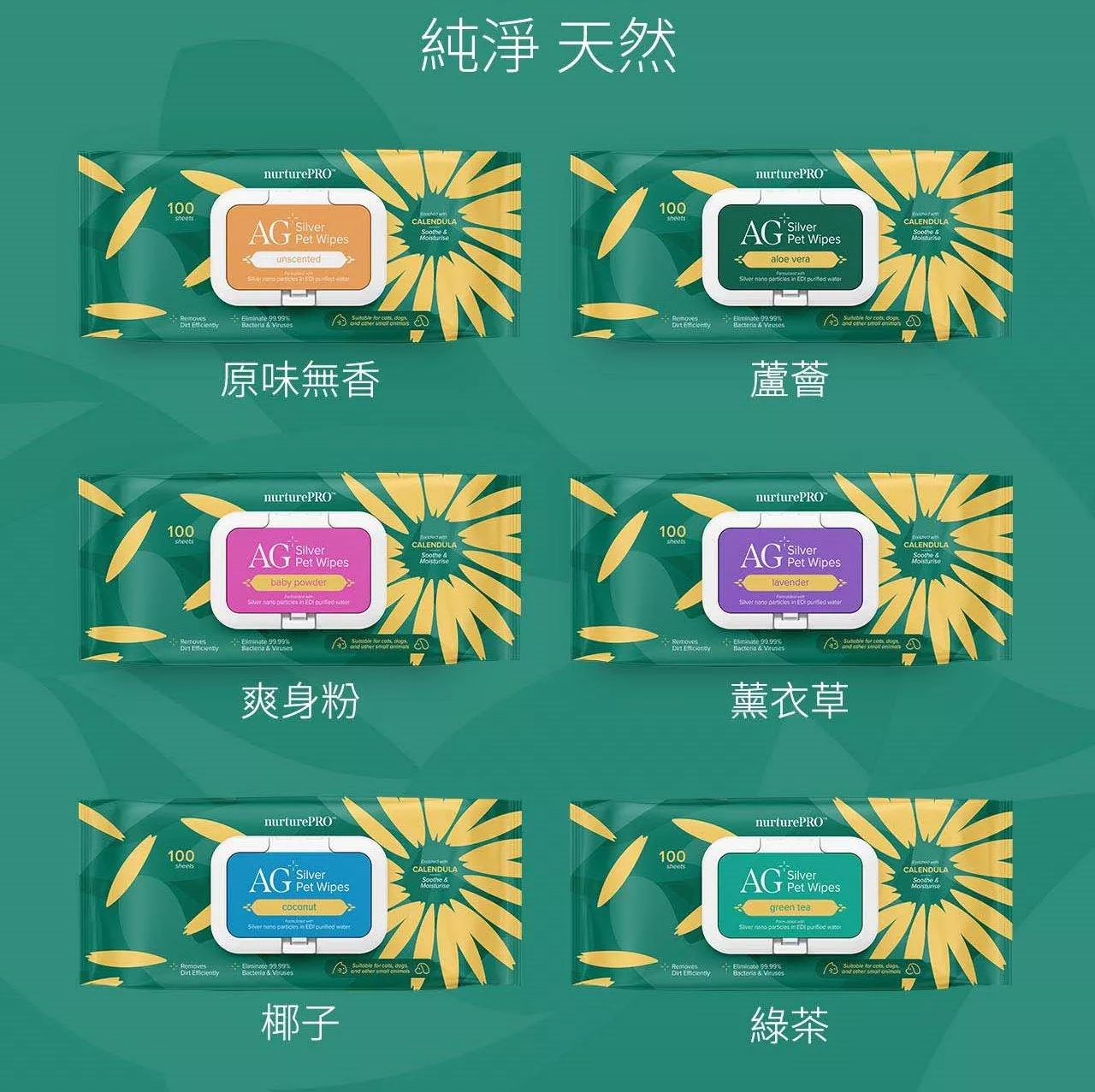 【天然密碼】銀離子寵物濕紙巾100抽