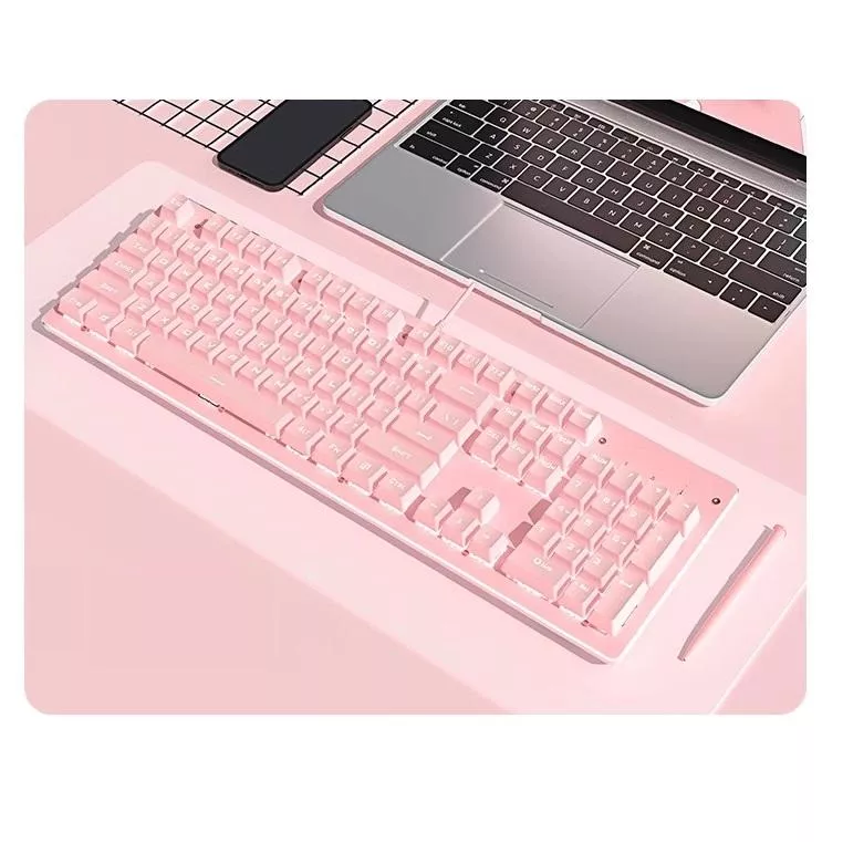 櫻花粉色遊戲電競機械鍵盤 多種燈光特效呼吸燈 人體工學設計