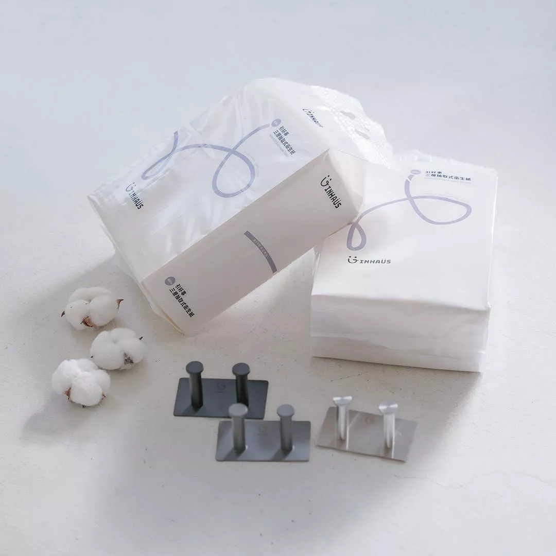 【引好事】三層抽取式衛生紙超值組合包 (大容量5包 + 不銹鋼掛勾1入)