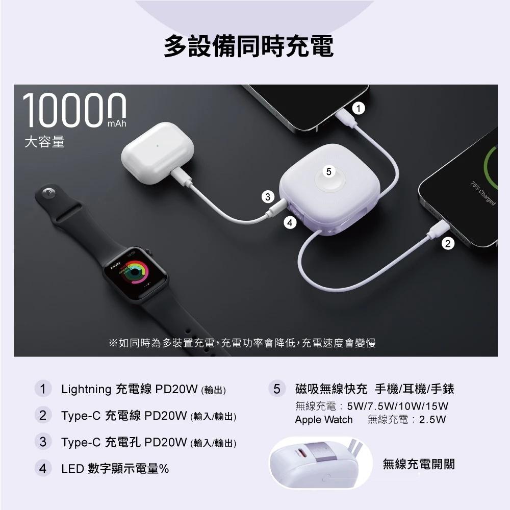 【出國WH標識】行動電源 附收納包 出國WH 行充 手錶充電 無線充 10000mAh 六合一磁吸 快充 行動充