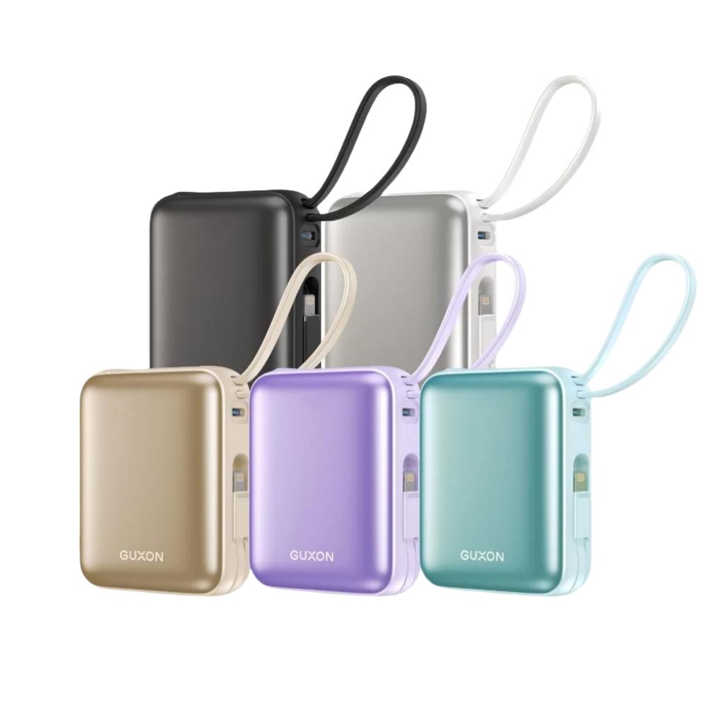 【GUXON】行動電源 快充 行充 巧方塊雙線行動電源 10000mAh 快充 iPhone行動充 隨充 自帶線