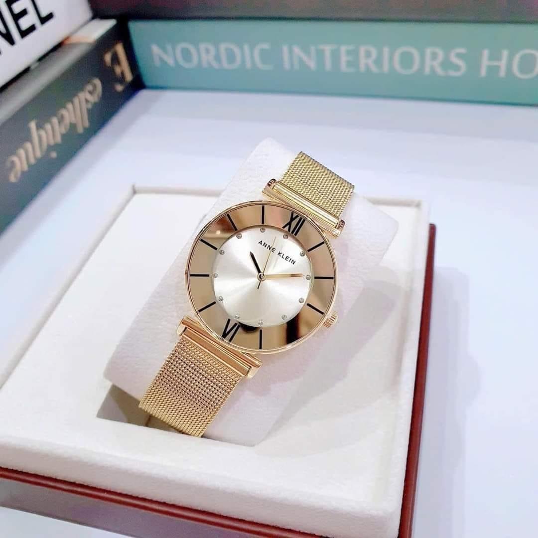 Anne Klein 金色網狀手鍊式手錶