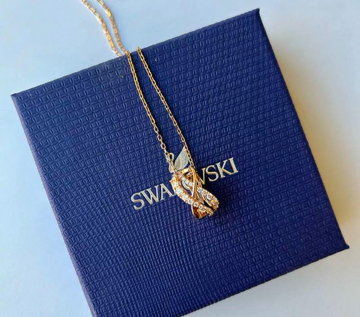 SWAROVSKI施華洛世奇 TWIST ROWS 玫瑰金水晶項鍊
