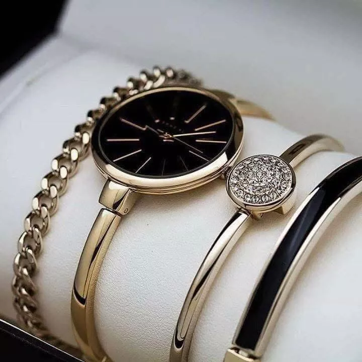 Anne Klein 黑金琺瑯手錶套組｜32mm 瑰麗四件組・氣質女神款