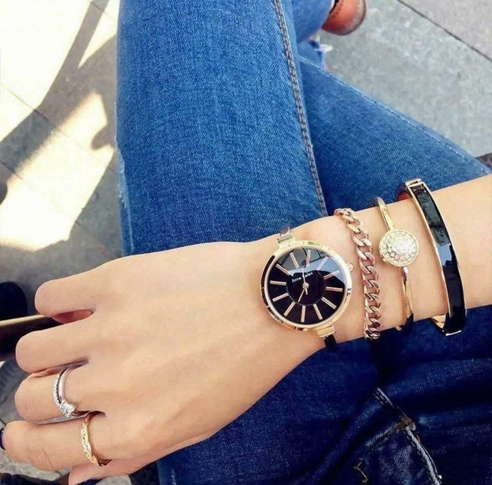 Anne Klein 黑金琺瑯手錶套組｜32mm 瑰麗四件組・氣質女神款