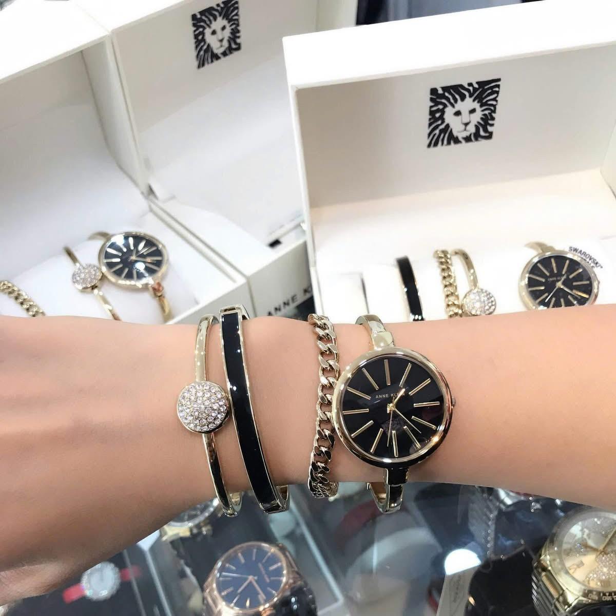 Anne Klein 黑金琺瑯手錶套組｜32mm 瑰麗四件組・氣質女神款