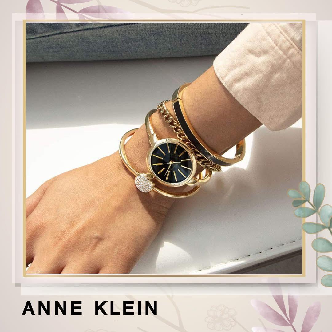 Anne Klein 黑金琺瑯手錶套組｜32mm 瑰麗四件組・氣質女神款