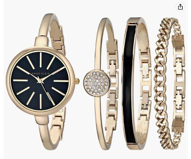 Anne Klein 黑金琺瑯手錶套組｜32mm 瑰麗四件組・氣質女神款