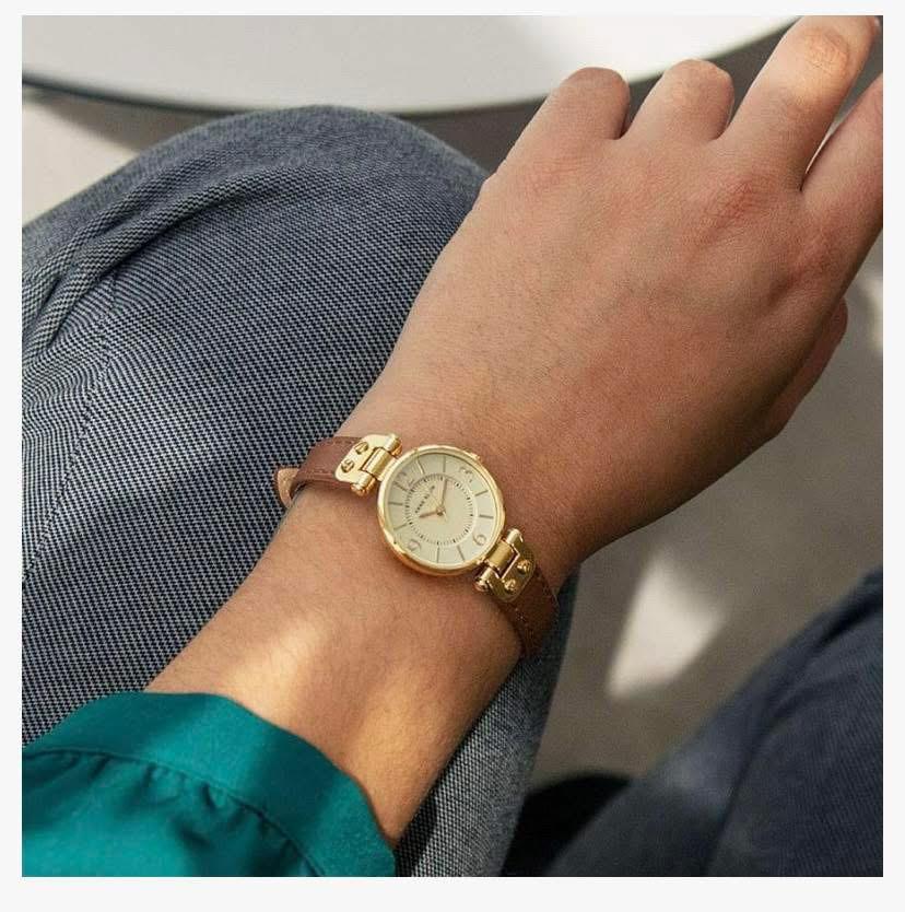 Anne Klein 焦糖香檳羅馬腕錶｜皮革26mm 文藝復古小錶款
