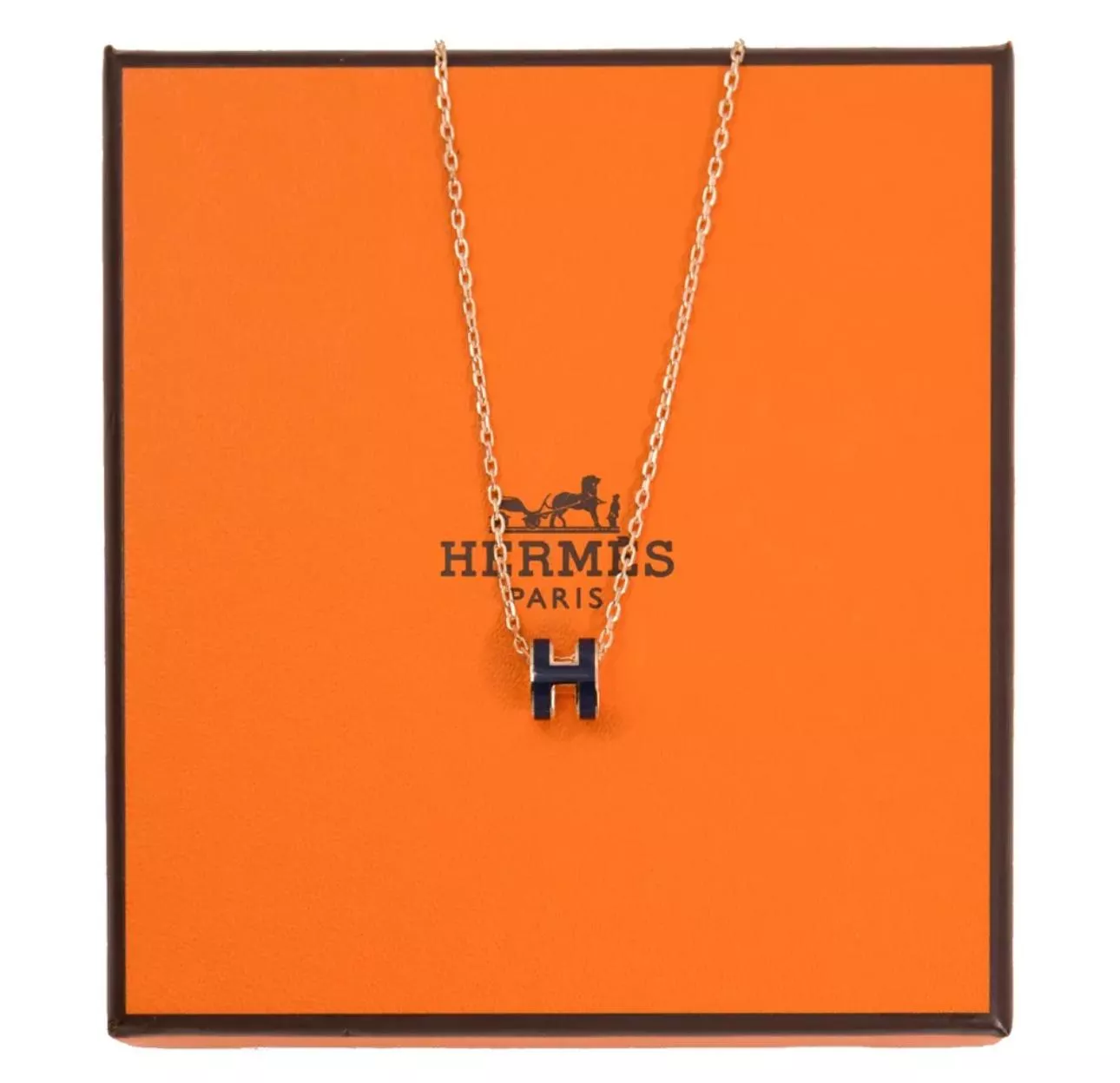 Hermès Pop H 項鍊（黑 X 玫瑰金）閒置品全新・台灣購證