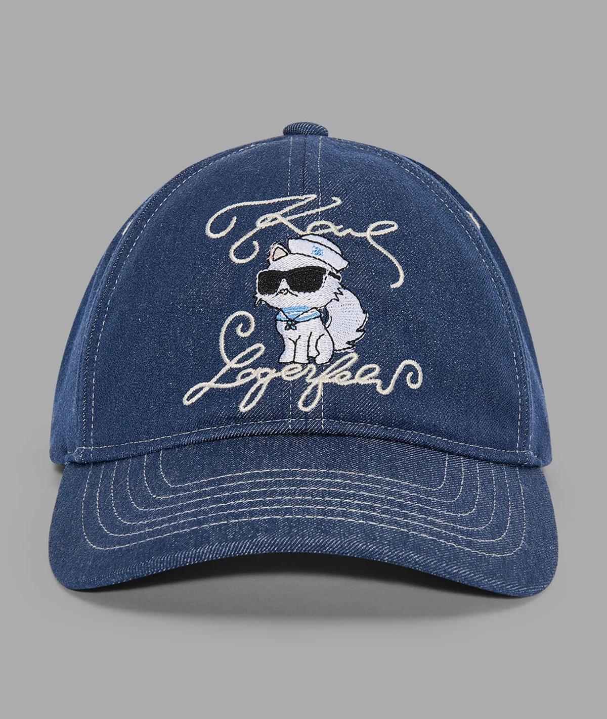 KARL LAGERFELD Admiral Choupette 貓咪刺繡棒球帽｜白・丹寧藍