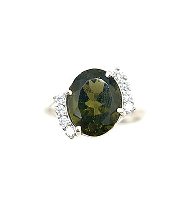 [J039]  [捷克隕石 產地直銷 保證真品] 橢圓鑲鑽10×12mm 捷克隕石戒指
