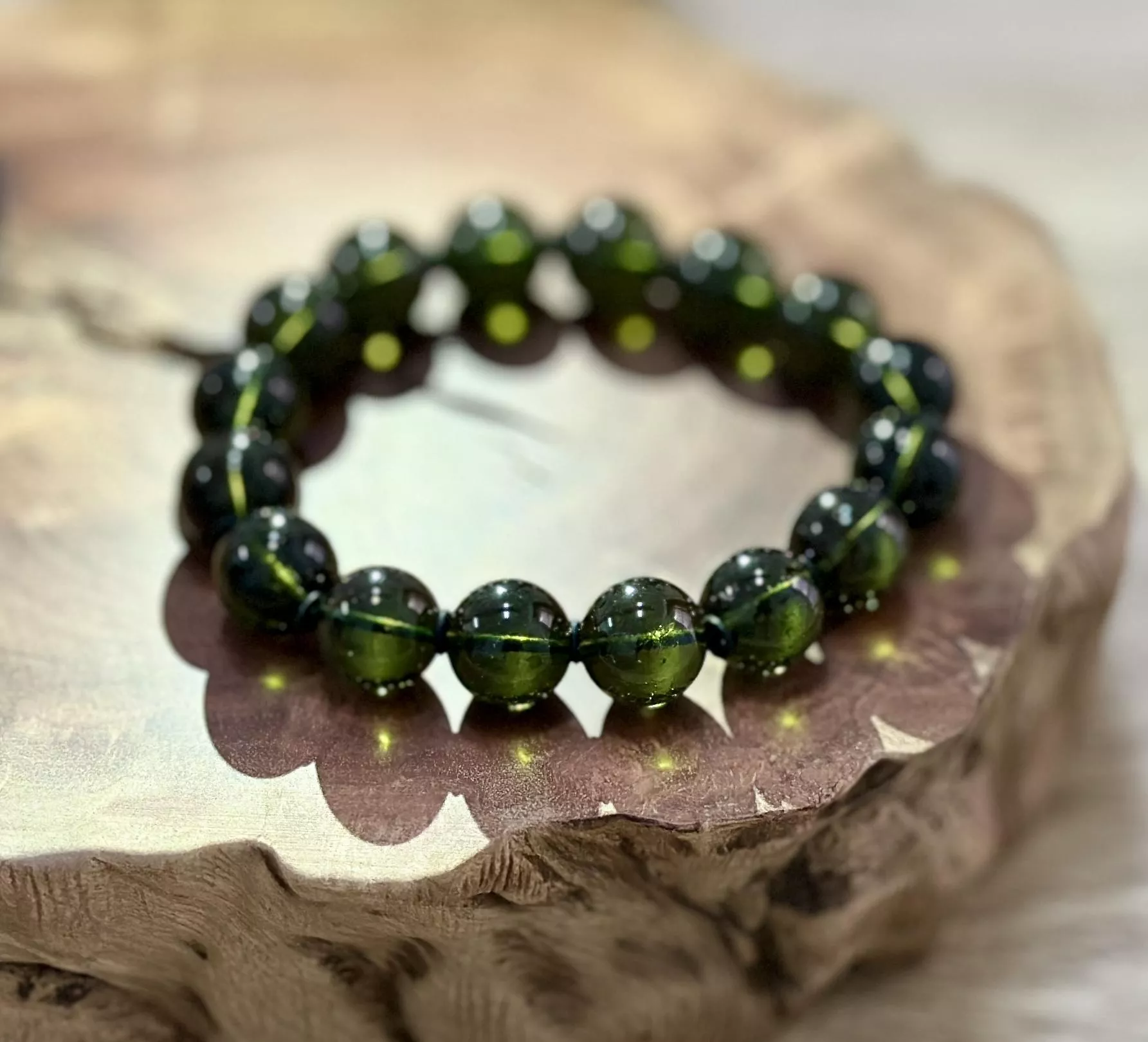 [CLL001] [捷克隕石 產地直銷] 捷克隕石12mm圓珠手串36.88g 招財 避邪 好運到 100%保證真品