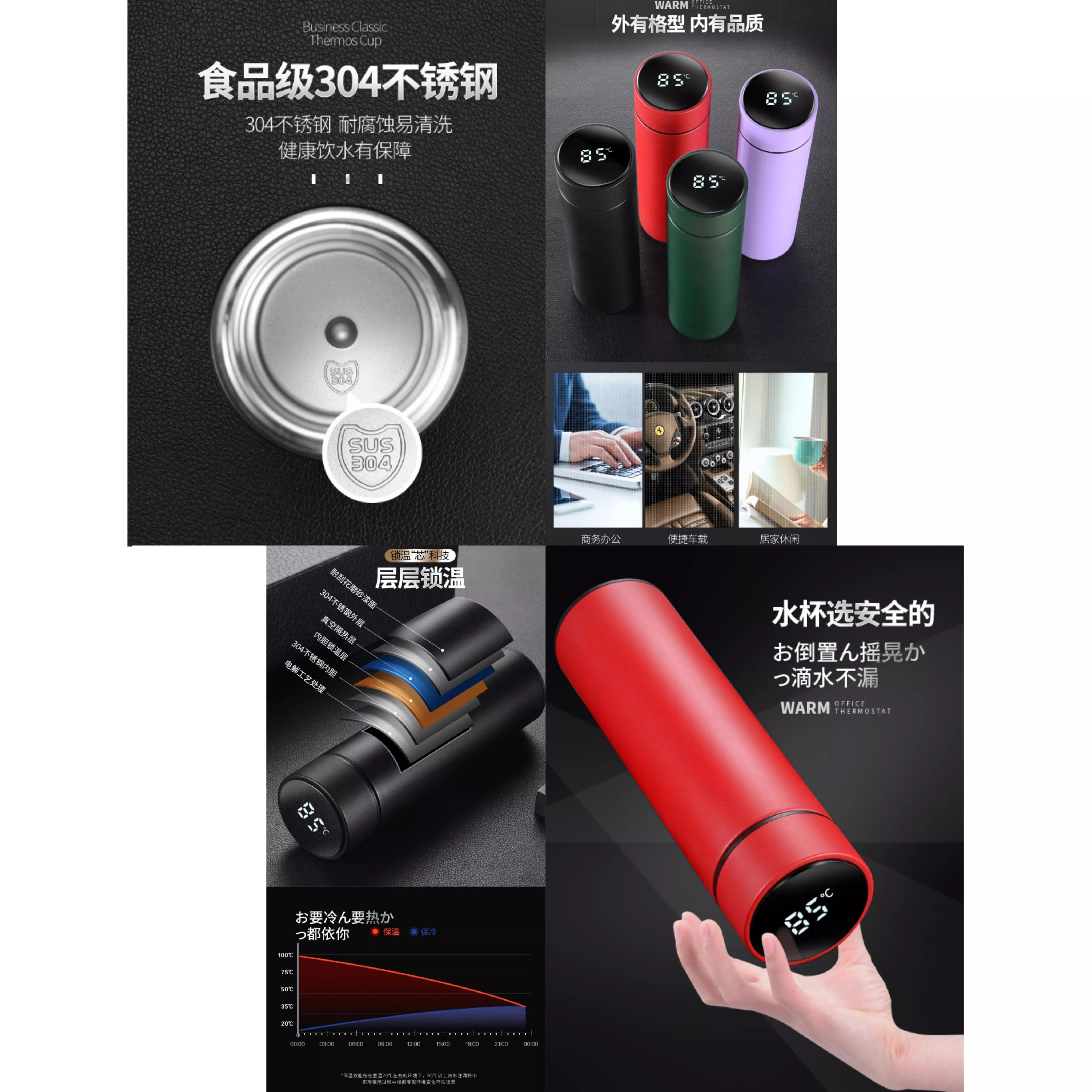 LED智能觸控顯示溫度保溫瓶 450ml