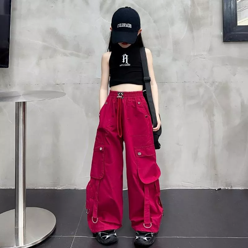 女童美式高腰工裝休閒褲