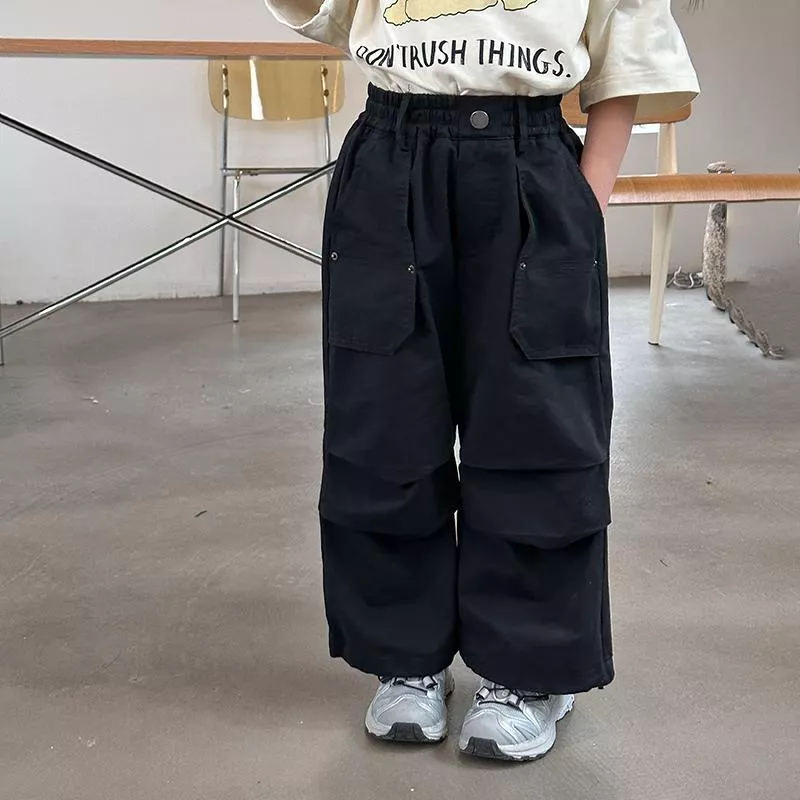 休閒褶皺口袋工裝長褲