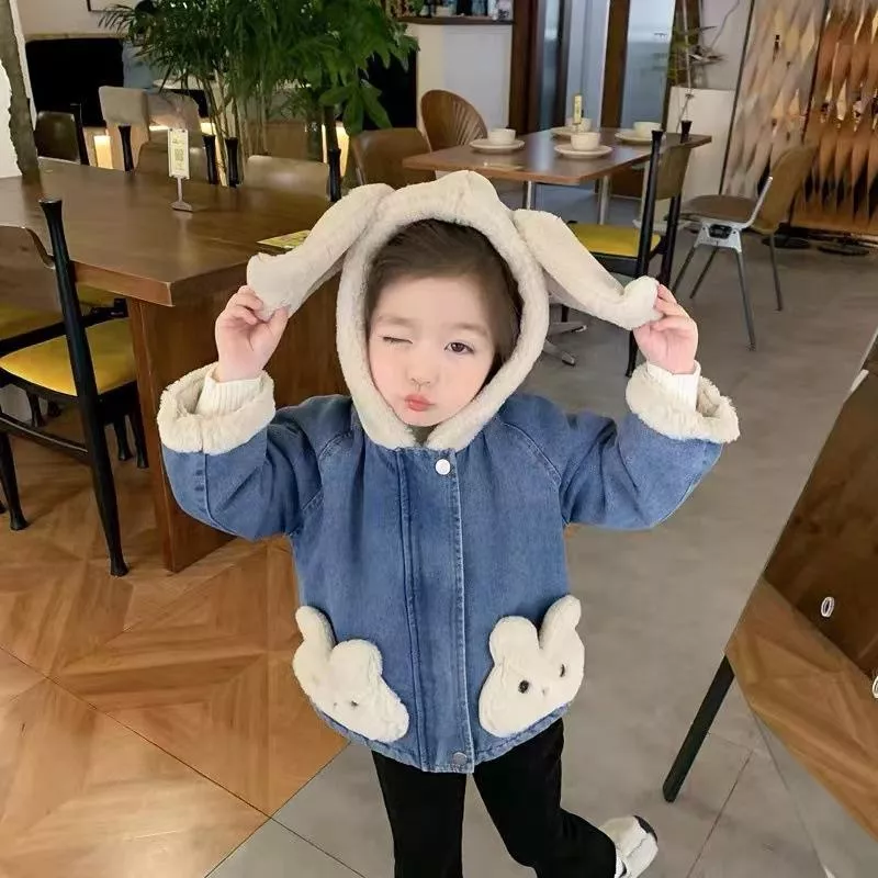 女童牛仔羊羔毛加絨外套