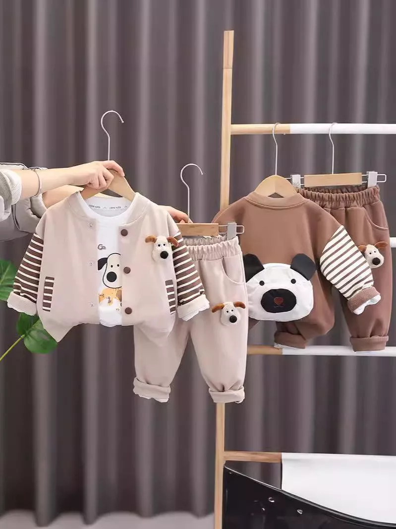 男童休閒棒球服三件套（上衣+褲子+外套）