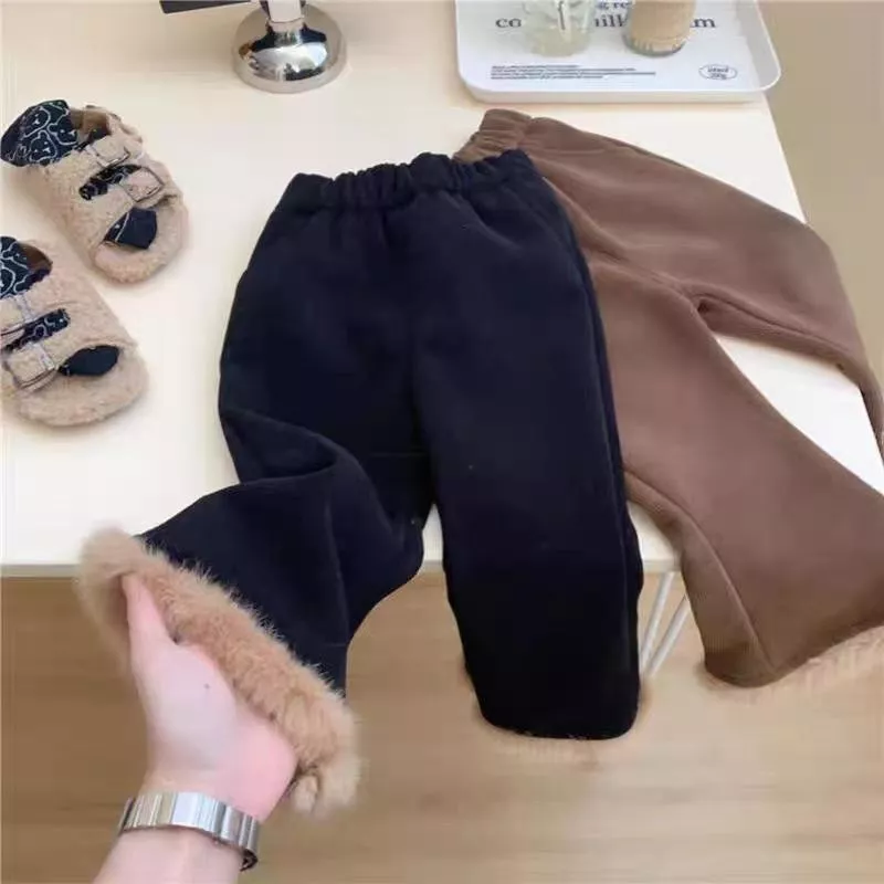 女童一體絨微喇叭褲