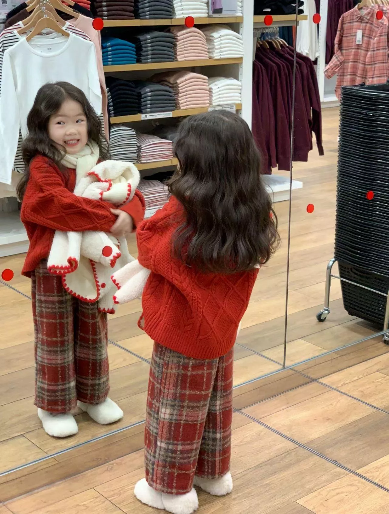 女童紅色加厚毛衣套裝