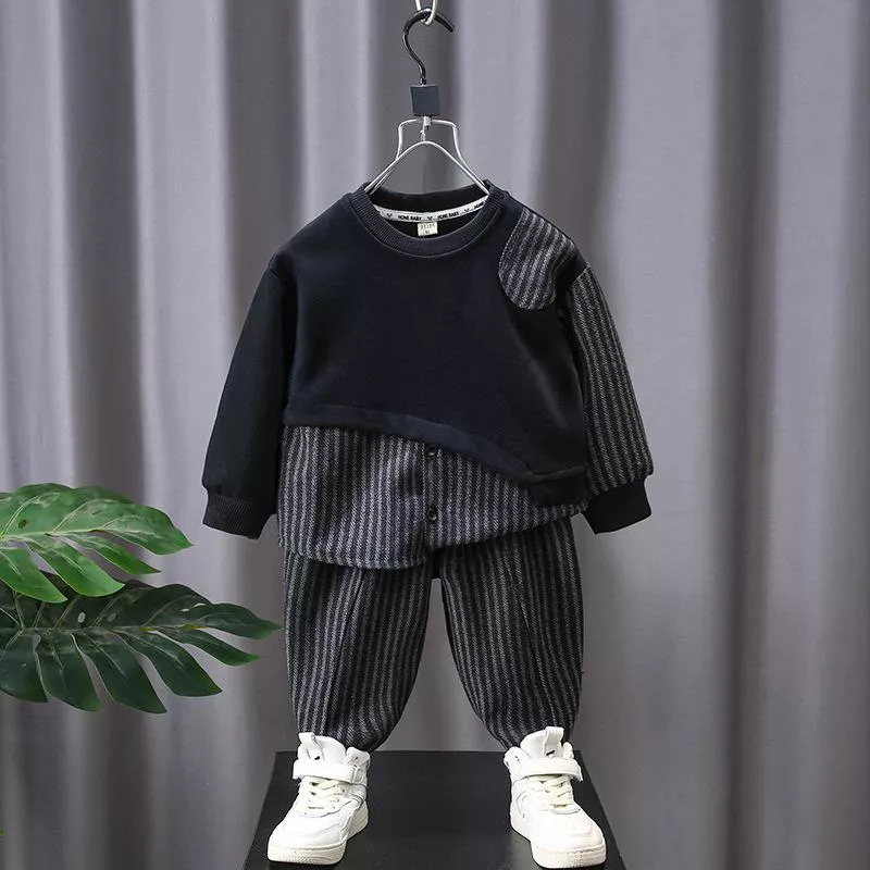 男童條紋衛衣兩件套