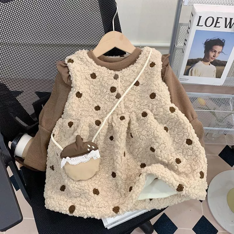 女童加绒公主禮服連衣裙套裝