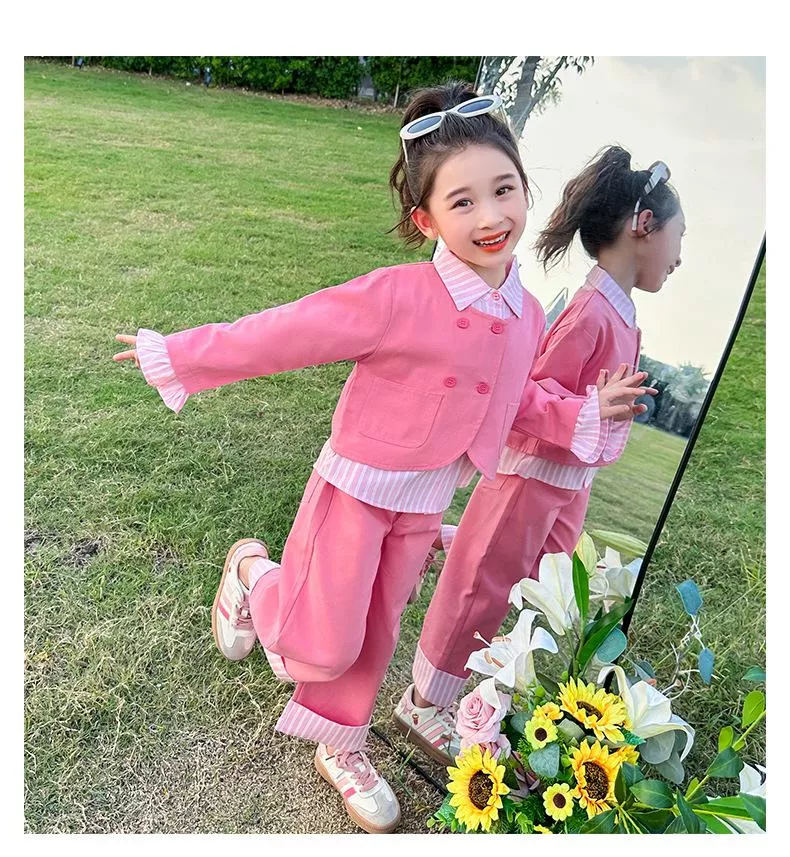 女童蝴蝶結開衫兩件套秋季時髦休閒套裝