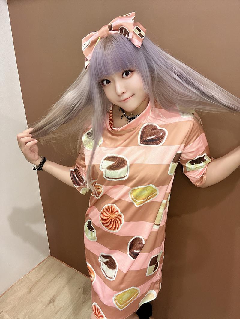 甜點印花長T 手工服裝 可愛長T恤 粉咖 T06 C2 #茉紡工作坊