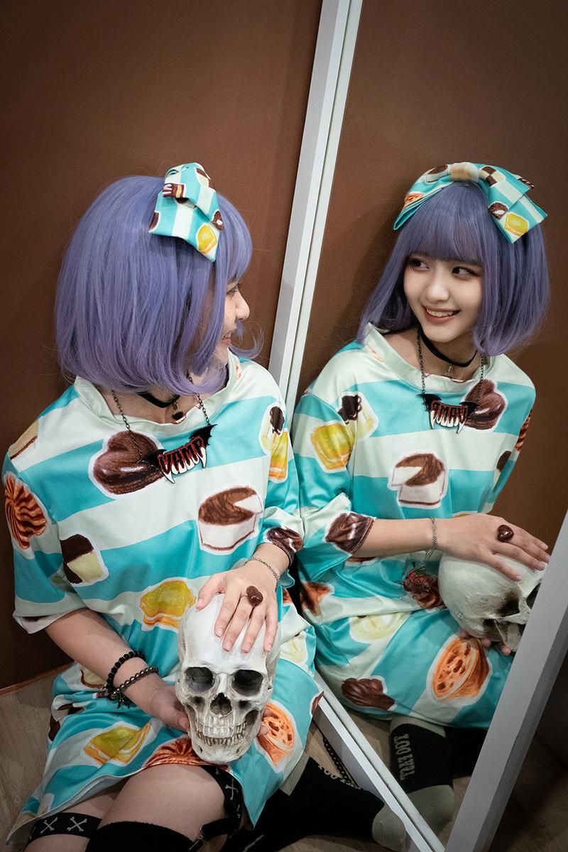 甜點印花長T 手工服裝 可愛長T恤 米藍 T06 C1 #茉紡工作坊