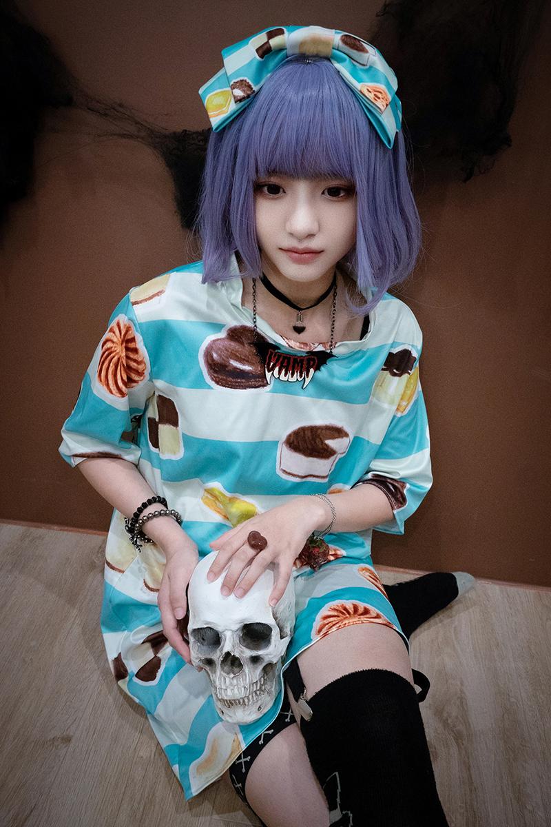 甜點印花長T 手工服裝 可愛長T恤 米藍 T06 C1 #茉紡工作坊