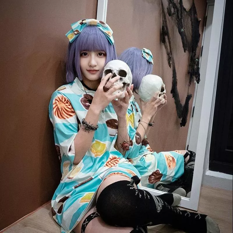 甜點印花長T 手工服裝 可愛長T恤 米藍 T06 C1 #茉紡工作坊