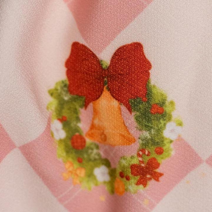 『聖誕泰迪-粉』布料微厚有彈性適合秋冬 秋冬裙 聖誕節 平安夜 半身裙 lolita 蘿莉塔 印花裙 SK  #茉紡工作坊