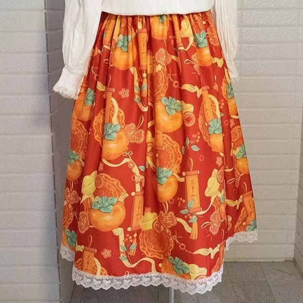 『萬柿如意』新年 過年 半身裙 lolita 蘿莉塔 印花裙 SK  #茉紡工作坊