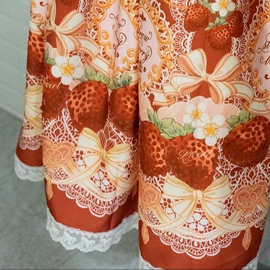 『草莓蕾絲-紅』草莓 半身裙 lolita 蘿莉塔 印花裙 SK  #茉紡工作坊