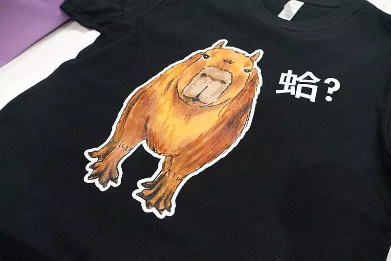蛤！ 手繪水豚 卡皮巴拉 黑 有趣棉T shirt 純棉 #茉紡工作坊